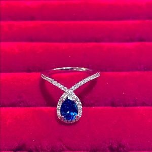 Sapphire stone triple plated rhodium band